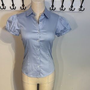 Simons Blue Puff Sleeve Cotton Blouse Size small NWT
